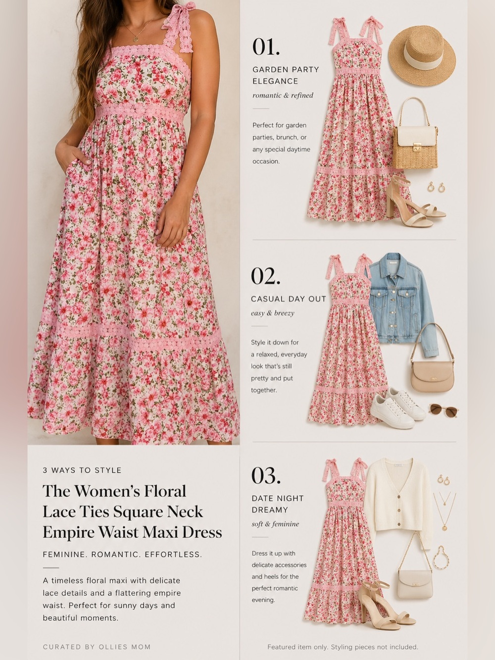 Women's Floral Print Lace Ties Square Neck Empire Waist Maxi Dress Summer Spring